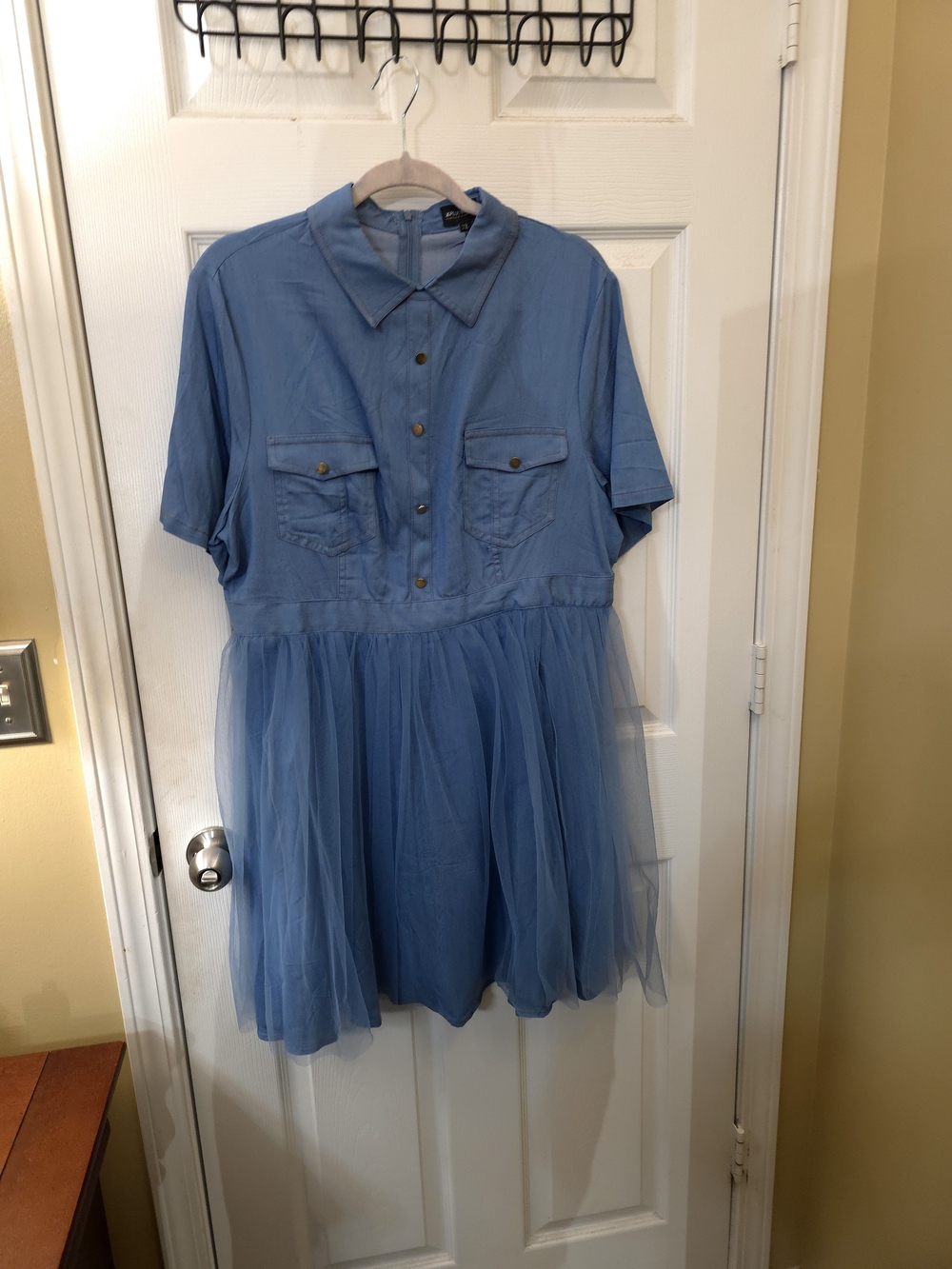 XPLUSWEAR Plus Size XL Blue Tulle Shirt Dress
